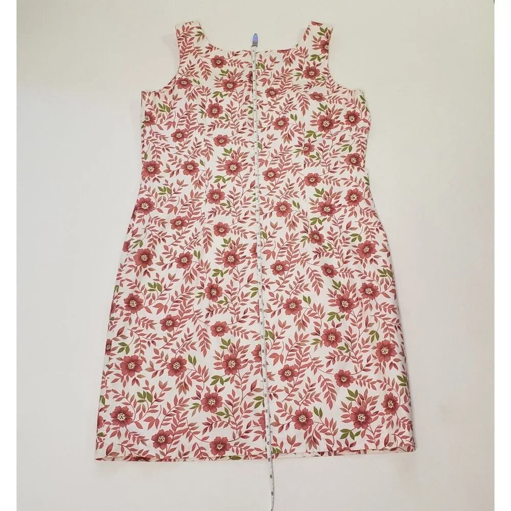 Charter Club Sheath Dress Women's Size 10 Cotton Pink Poppy Floral Zipper VTG - Picture 9 of 16